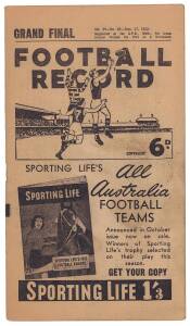 1952 "Football Record", Grand Final - Geelong v Collingwood. Good condition.