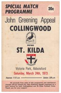 c1973-2006 "Football Record"s/programmes, noted 1973 John Greening Appeal - Collingwood v St.Kilda; Escort Championship Grand Finals 1979 & 1980 (3); 1997 Collingwood v West Coast in London.