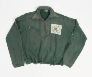 Australian tracksuit top from c1948 Olympics, with badge featuring Australian Coat-of-Arms inside map of Australia, made by MSD. Fair/Good condition.