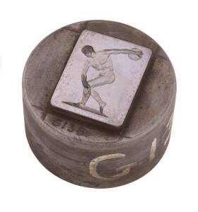 Original steel die for medal showing discuss thrower, 37x48mm. Ex Stokes & Sons archive.