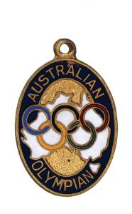 AUSTRALIAN OLYMPIAN BADGE, engraved on reverse "E.B.C.Haslingden", made by Stokes. Together with magazine 'Schuss' with headline "Australia's First Olympic Ski Team Departs". [Bruce Haslingden was a cross country skiier who competed at the 1952 Winter Oly