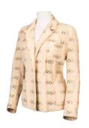 1956 MELBOURNE OLYMPICS: Ladies Souvenir Blazer, cream with Olympic Rings pattern, made by Reunion Fashions, Melbourne. Fair/Good condition. Wonderful!