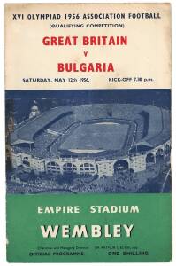 Scarce programme, "XVI Olympiad 1956 Association Football (Qualifying Competition), Great Britain v Bulgaria" at Wembley Stadium. Fair/Good condition.