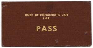 "Duke of Edinburgh's Visit, 1956, PASS", No.406 issued to Lovell, with handstamp of Chief Commissioner of Police. {With letter from man whose job was to raise the Royal Standard throughout the tour & Olympic Games}