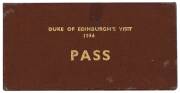 "Duke of Edinburgh's Visit, 1956, PASS", No.406 issued to Lovell, with handstamp of Chief Commissioner of Police. {With letter from man whose job was to raise the Royal Standard throughout the tour & Olympic Games}