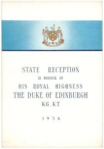 Programme "State Reception in Honour of His Royal Highness The Duke of Edinburgh K.G., K.T., 1956". VG condition.