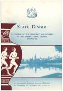 MENU, "State Dinner, In Honour of The President and Members of the International Olympic Committee, at the Ballroom, Exhibition Buildings, 21st November, 1956, at 8.00 pm". Superb condition.