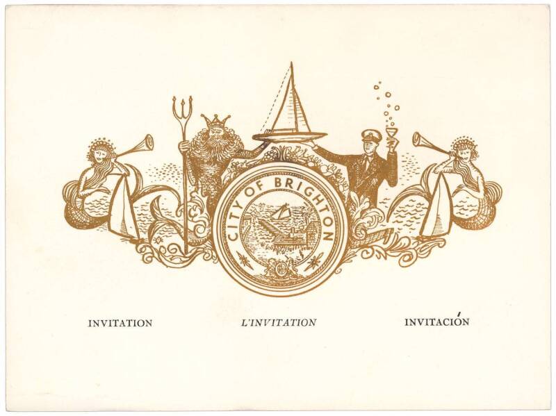 "Invitation. The Mayor, Councillors and Citizens of the City of Brighton... to a Reception in honour of Yachtsmen participating in Dragon Class events of the XVIth Olympiad". Superb condition. Scarce.