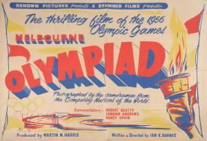 1956 MELBOURNE OLYMPICS: Movie poster, "The thrilling film of the 1956 Olympic Games, MELBOURNE OLYMPIAD", with handstamp of 'Board of Film Censors/ Malta'.