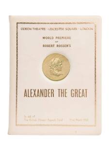 GREAT BRITAIN: Leather bound programme for the World Premiere of the movie "Alexander the Great" (starring Richard Burton) in London, in aid of The British Olympic Appeals Fund, 22nd March 1956.