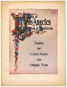 USA: Menu/programme "City of Los Angeles, Stae of California, Salutes the United States 1956 Olympic Team". Superb condition.