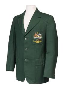 1972 MUNICH OLYMPICS: Australian Blazer, green wool with embroidered Australian Coat-of-Arms, Olympic Rings & "OLYMPIC GAMES 1972/ MUNICH" on pocket. Good condition. Ex Alan Callaway, Men's Eight Coach.