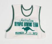 1972 MUNICH OLYMPICS: Singlet with "Australian Olympic Rowing Team/ (Kangaroo)/ Munich - 1972. Fair/Good condition.