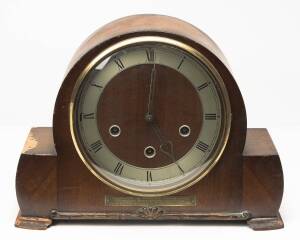 GODFREY EVANS: Mantle clock with plaque engraved "Presented to Godfrey Evans by the Ramsgate Sports Week Committee, For His Splendid Services in the Australian Tests 1954". Fair/Good condition. [Wicket-keeper Godfrey Evans played 91 Tests 1946-59].