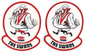 1975 Ampol "Team Mascot Car Stickers" [8/23 + 6 spares]. G/VG. Includes Swans with red & black shorts.