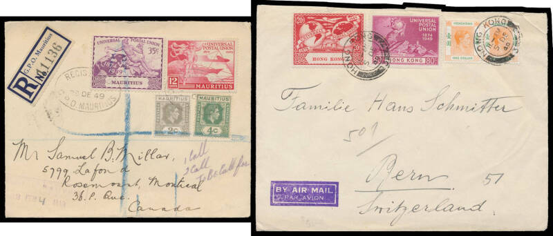 OMNIBUS ISSUES: Valuable batch of commercial covers with 1949 UPU issues from Aden to Zanzibar with better frankings including solos, postcard & formular aerogramme rates, airmail & registered covers, scarcer postmarks, better destinations, etc, condition