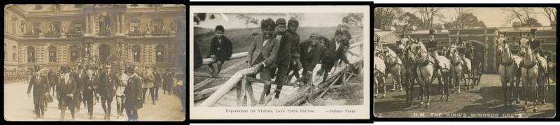 PICTURE POSTCARDS: Carton with Australian cards including a ripper of Aboriginal Boys at Lake Tyers, a quantity of mostly British topographicals most of which are real photo types with Exhibitions, Scotland & a few Ireland noted, others from Canada, Aden,
