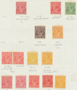 Collection on American pages with Kangaroos First Wmk to 1/-, Second Wmk 2d 2½d 6d & 1/-, Third Wmk to 2/- brown & 2/- maroon plus 2½d with the Watermark Inverted, 6d brown with Broken Leg & 1/- with the Watermark Sideways, and SMult Wmk to 2/-; Engraved - 3