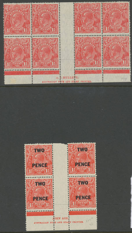 1913-78 range in Hagner binder few KGV imprints or plate blocks, KGVI imprint blocks inclunding 3d blue & 5/- Robes, AIF imprint blocks, singles Arms 10/- to £2, Food blocks of 9, 5/- Cattle (both papers), £sd Navigators, 1971 Christmas blk of 25, mostly