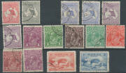 CTO selection with Kangaroos First Wmk 1d 2d 4d 6d (2) & 9d (2), KGV various values to 1/4d (punctured 'OS') and Bridge set (the 5/- is superb with full unmounted o.g.) (18) - 2