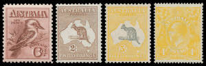 1913-36 Simplified issues in Sherwood folder with Kangaroos to 5/- including 1st Wmk 2/- brown (Cat $2500), Engraved 6d Kookaburra well centered, KGV Heads to 1/4d including 4d yellow-orange, all unmounted. (39)