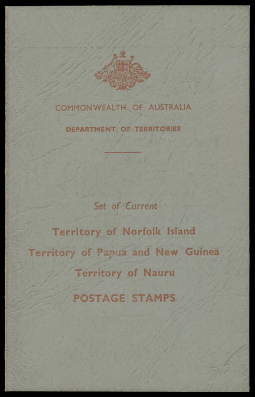 TERRITORIES: c. early 1963 Post Office pack with current stamps of Nauru, Norfolk Island (including 10/- Bird 'SPECIMEN') & PNG (including 10/- Rabaul & £1 QEII 'SPECIMEN') but no AAT, values to 50c are CTO.