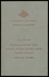 TERRITORIES: c. early 1963 Post Office pack with current stamps of Nauru, Norfolk Island (including 10/- Bird 'SPECIMEN') & PNG (including 10/- Rabaul & &pound;1 QEII 'SPECIMEN') but no AAT, values to 50c are CTO.