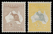 35 2/- brown, very lightly mounted; and 5/- grey & chrome, redistributed gum; Cat $1550. Advertised retail $850.