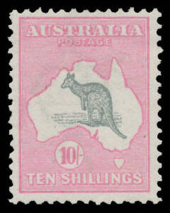 47 10/- grey & pink, slight bend, the faintest evidence of having been mounted. Cat $2000. Advertised retail $975.