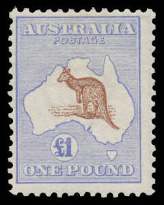 51 £1 brown & blue, a little aged & minor hinge remainder, Cat $4000. Advertised retail $3500.