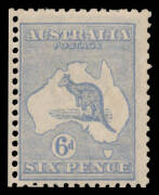 20(3)d Harrison Plates 6d pale ultramarine Die IIB with Broken Leg on Kangaroo BW #20(3)d being the second unit in a block of 4, characteristic centring for this variety, very lightly mounted, Cat $3100+. - 2