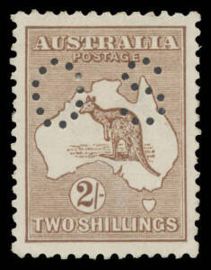 os PUNCTURED 'OS': 2/- deep brown BW #37Dba, attractive shade, excellent centring, gum disturbance & a trifle aged, Cat $1200.