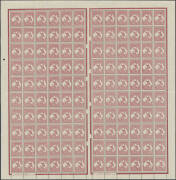 41 2/- maroon Redrawn Die complete sheet of 120 (12x10) with Gutter 14mm Wide, Authority Imprints and varieties White Scratch from Left Frame to Map and White Scratch through Kangaroo BW #41f & g but before appearance of White Flaw on Kangaroo #41e, unmou