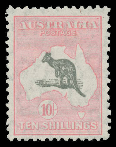 50B 10/- grey & rose-pink BW #50B, minor gum disturbance, Cat $700.