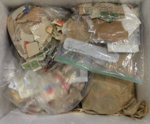 Large carton of kiloware in bags etc, partly sorted by denomination, mostly on small pieces, noted some Penny Reds plus quantities of Single Wmk 1&frac12;d reds, 2d oranges & 2d scarlets etc. Appears to be largely from a Tasmanian source so there should be lots 
