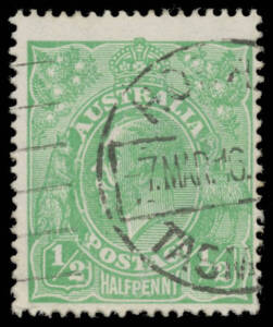 63(2)k &frac12;d emerald with Major Crack through Oval in front of Face BW #63(2)k, Hobart machine cancel clear of the affected area, Cat $2500.