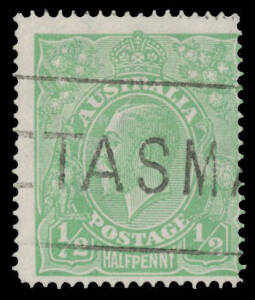 63(3)j ½d green with Clubbed Fraction Bar at Left BW #63(3)j, rounded corner at lower-left, Hobart machine cancel just intrudes on the variety, Cat $1500.