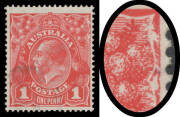 71(2)j Smooth Paper 1d carmine Pre-Substituted Cliché (Rust Flaws at Upper-Right, on King's Neck & Emu's Breast BW #71(2)j, very light cancel well clear of the affected areas, Cat $750. One of the finest examples we have seen.