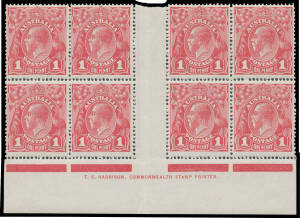 71(4)zj Smooth Paper 1d carmine-red Plate 4 Harrison One-Line Imprint block of 8 with Ferns (Second State) & 'RA' Joined BW #71(4)zj, well centred for an imprint block, unmounted, Cat $1000+ (mounted).