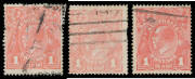 71S Smooth Paper 1d salmon eosin trio of sub-shades BW #71S & SA identified on the separate Michael Drury Certificates as "deep salmon eosin", "pink salmon eosin" & "deep rose salmon eosin", fine stamps but with unattractive cancellations, Cat $7000.