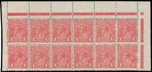 72(3) Rough Paper 1d red with the Watermark Inverted BW #72a Plate III block of 12 from the top of the sheet [1-6/7-12], nine units are unmounted, Cat $1500++.