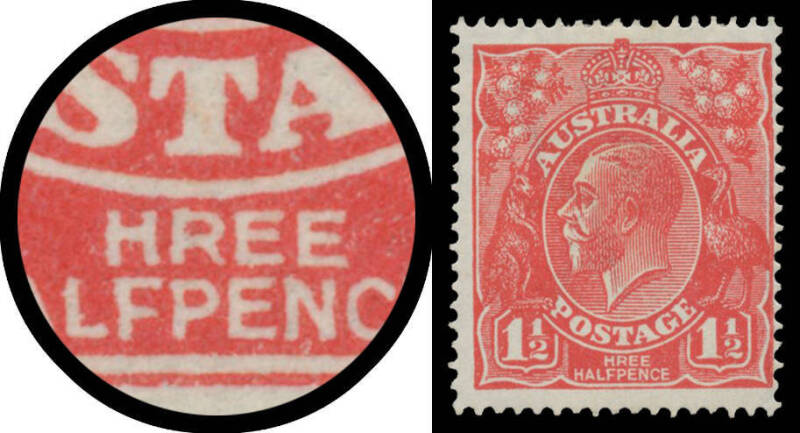 89(23)m 1½d scarlet Electro 23 with 'T' of 'THREE' Missing BW #89(23)m, Cat $500.