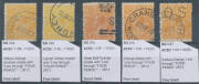 110(2)r 4d orange with Line through 'FOUR PENCE' BW #110(2)r on four different shades including lemon-yellow, plus one punctured 'OS', Cat $875 minimum. (5)