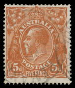 123a Comb Perf 5d brown with the Watermark Inverted BW #123a, Fremantle (WA) cds, Cat $850.