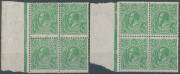 65ac ½d green Thin Paper BW #65ac marginal blocks of 4 x2 both with Broken Lower-Left Corner #65(7)d & block of 6 (3x2) with White Flaw behind Roo's Head #65(7)k, ten units are unmounted, Cat $3300++. (3 blocks) - 2