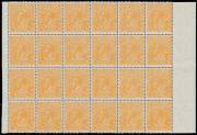 67(8) ½d orange Electro 8 marginal blocks of 24 (6x4) x2 - one with some tonespots - or 18 (6x3) with varieties BW #67(8)d i j p r & t, most units are unmounted, Cat $1320++. (3 blocks)