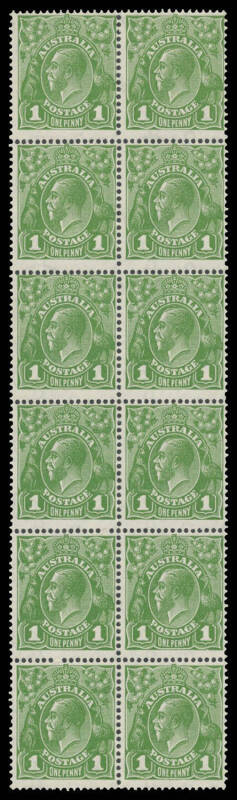 82 1d green block of 12 (2x6) from Pane I including vertical strip with all six units with Dented Lower Frames BW #82(1)df, unmounted, Cat $500+ (mounted).