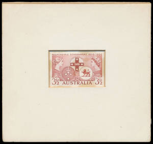 1956 Responsible Government Centenaries 3&frac12;d die proof in the issued colour recessed in presentation mount BW #331DP(1) with boxed CBA Note Printing Branch h/s on the reverse endorsed "31/17.9.56", light staining from the adhesive used to secure the proof,