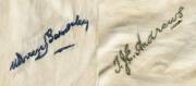 TABLECLOTH WITH EMBROIDERED AUTOGRAPHS:&nbsp;Tablecoth with 16 embroidered signatures of 1926 Australian team, including Herbie Collins, Warren Bardsley, Charlie Macartney, Johnny Taylor, Bill Woodfull, Jack Ryder, Bert Oldfield & Clarrie Grimmett. Fair/Good c