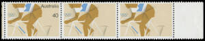 1976 Olympic Games 40c Cycling with Black Printing ('Australia 40') Completely Omitted BW #745ca (SG 626a) from the two right-hand units in a horizontal strip of 5, unmounted, Cat $3500 (2002); &pound;1600+. [One sheet was discovered, providing 20 examples of t